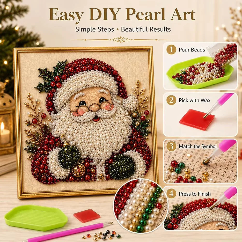Santa Claus Pearl Diamond Painting Art Kit DIY Hand Painting Christmas Decorative Picture of Festive Atmosphere Gifts