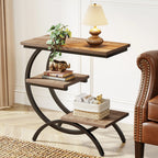 Tribesigns C-Shaped End Table, Industrial 3-Tier Small Table for Couch, Wood Bedside Table Snack Table with Storage Shelves