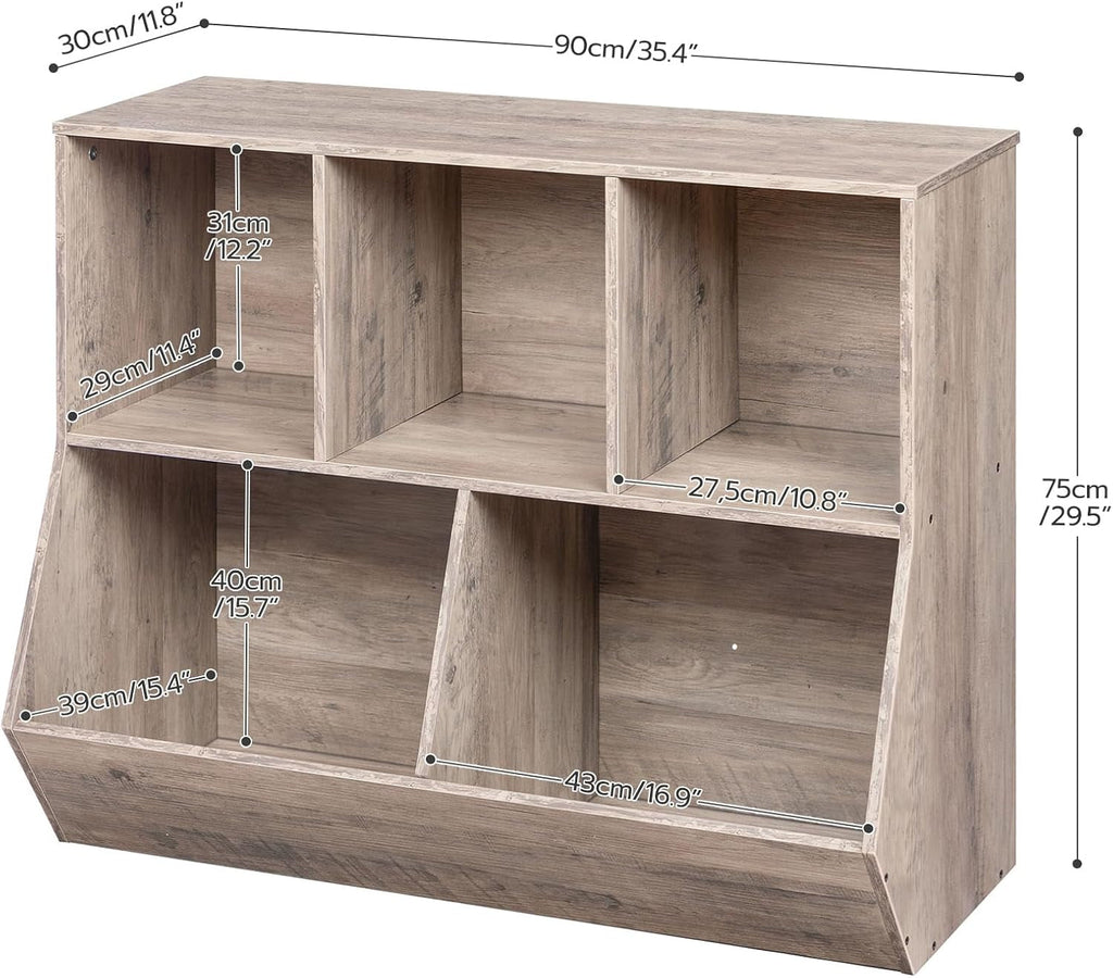 Kids Bookshelf & Toy Storage Cabinet — 35" Wide, Greige