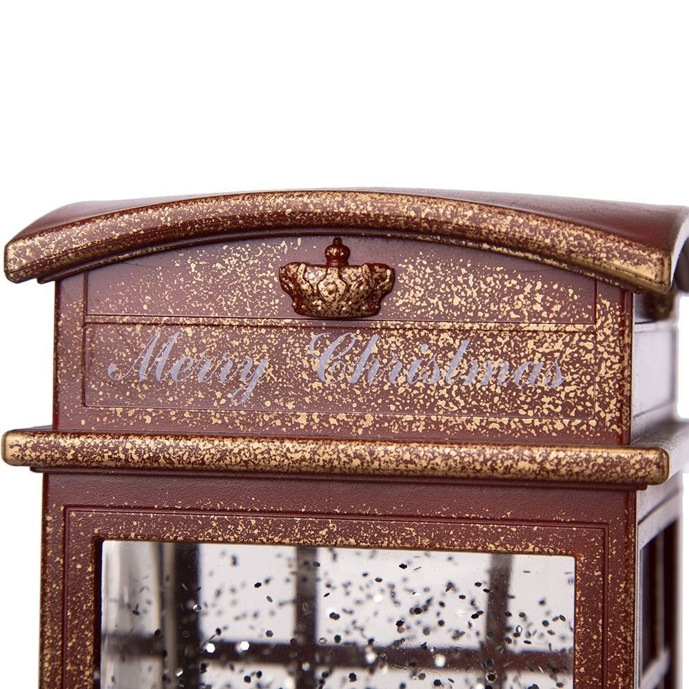 Lighted Christmas Santa Phone Booth – Water-Spinning Holiday Tabletop Decor