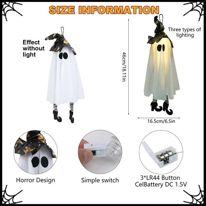 Halloween LED Light-Up Witch & Ghost Hanging Decorations – Indoor & Outdoor Yard Ornaments
