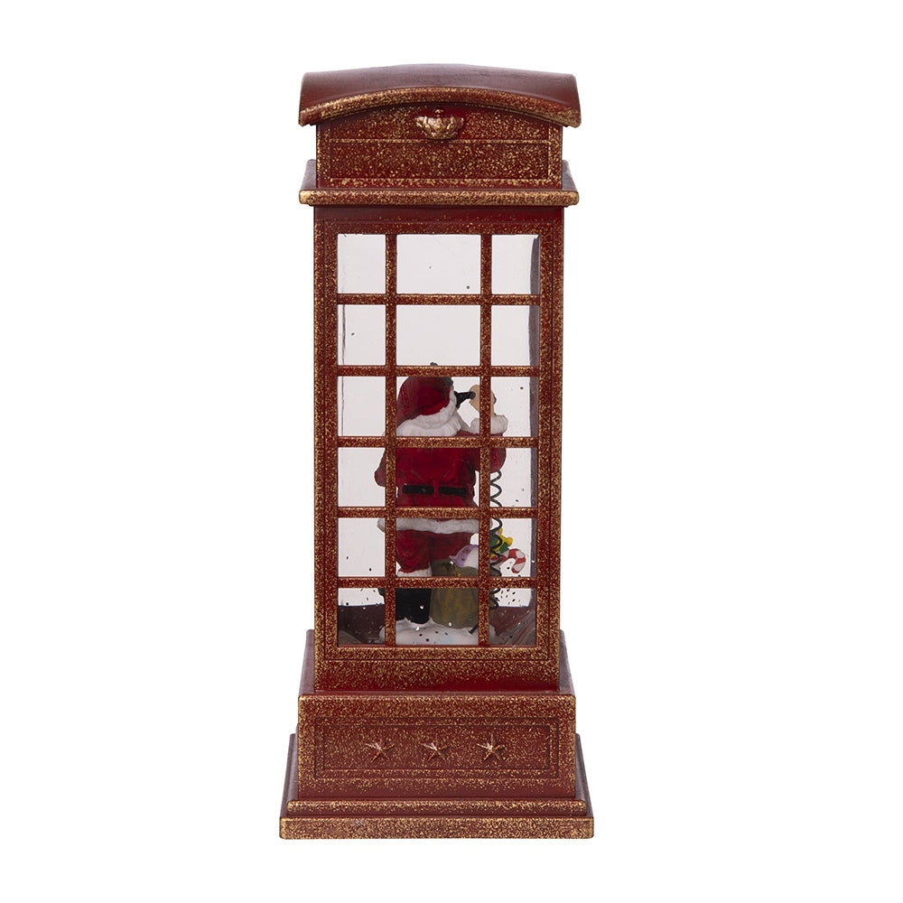 Lighted Christmas Santa Phone Booth – Water-Spinning Holiday Tabletop Decor