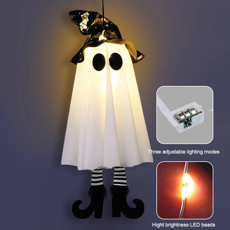 Halloween LED Light-Up Witch & Ghost Hanging Decorations – Indoor & Outdoor Yard Ornaments