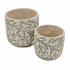 Set of 2 Cement Planters with Floral Motif – 2 Designs