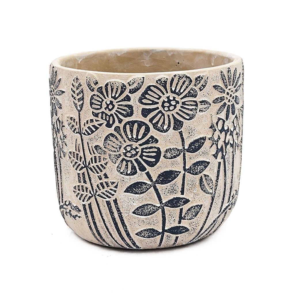 Set of 2 Cement Planters with Floral Motif – 2 Designs