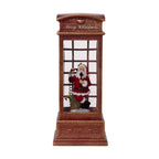 Lighted Christmas Santa Phone Booth – Water-Spinning Holiday Tabletop Decor