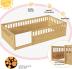 Twin Montessori Floor Bed with High Safety Rails — Natural Pine