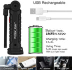 LED COB Flashlight USB Rechargeable Torch Inspection Lamp with Magnetic，Hook 360° Rotatable Light Outdoor Emergency Working Lamp
