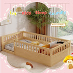 Twin Montessori Floor Bed with High Safety Rails — Natural Pine