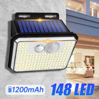 Solar Outdoor Security Light – 148 LED Motion Sensor Wall Lamp, IP65 Waterproof, 3 Modes