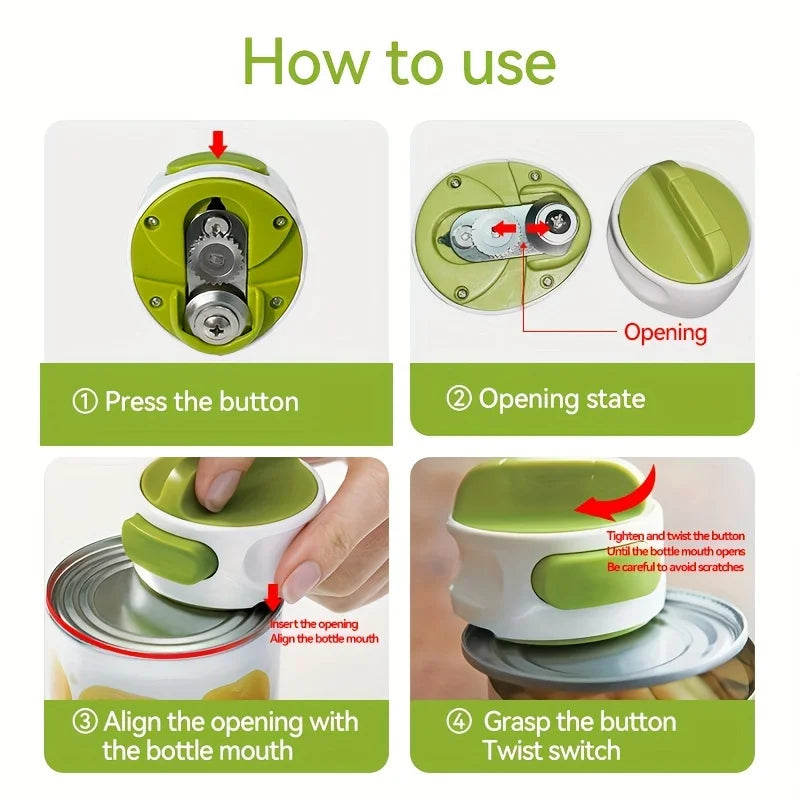Portable Can Opener Stainless Steel Manual Rotary Cap Screwing Device Labor-saving Bottle Opener Kitchen Multi-purpose Gadget