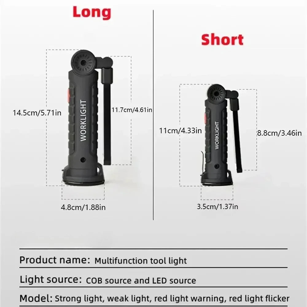 LED COB Flashlight USB Rechargeable Torch Inspection Lamp with Magnetic，Hook 360° Rotatable Light Outdoor Emergency Working Lamp