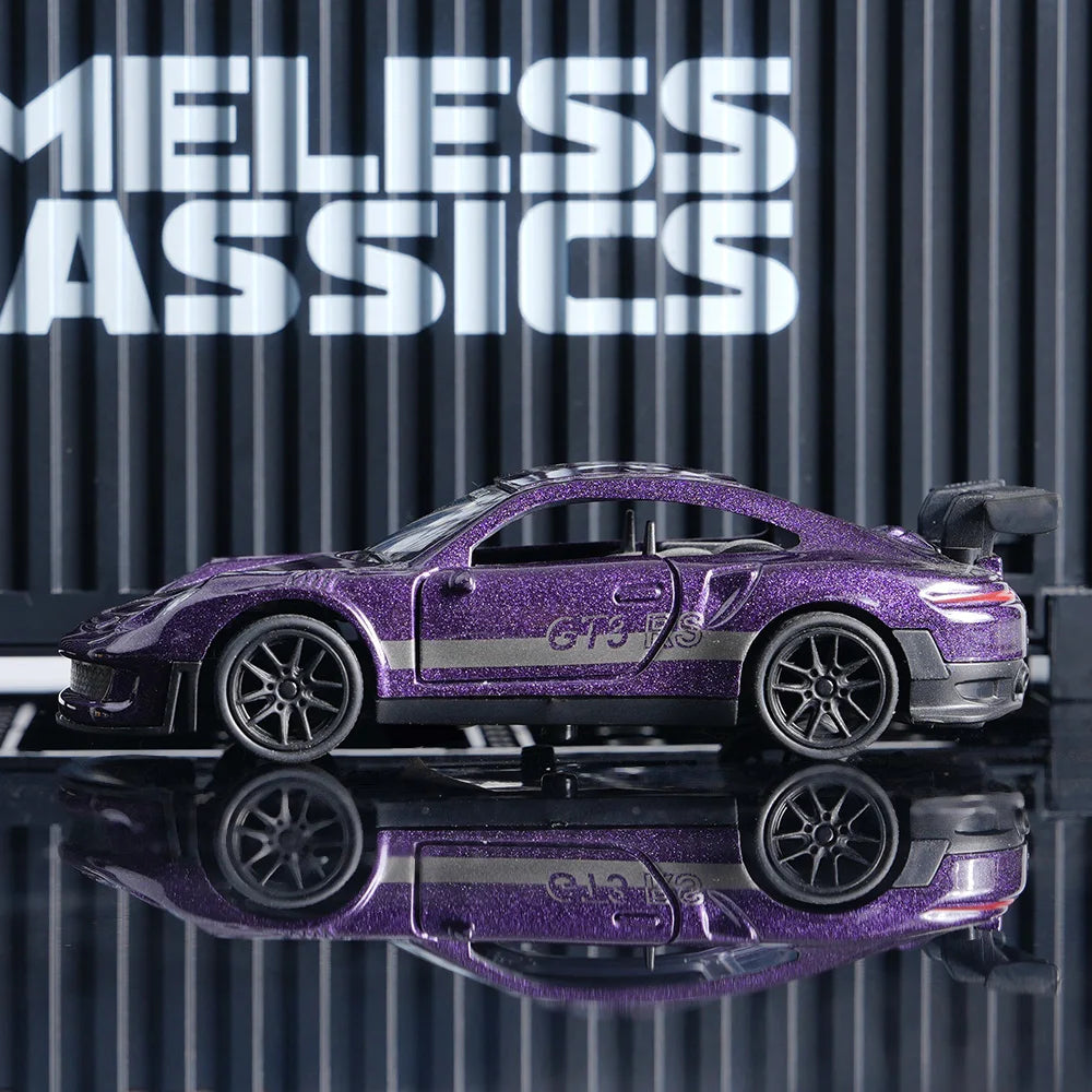 Purple GT3 RS Diecast Model Car – 11cm Alloy Supercar with Openable Doors