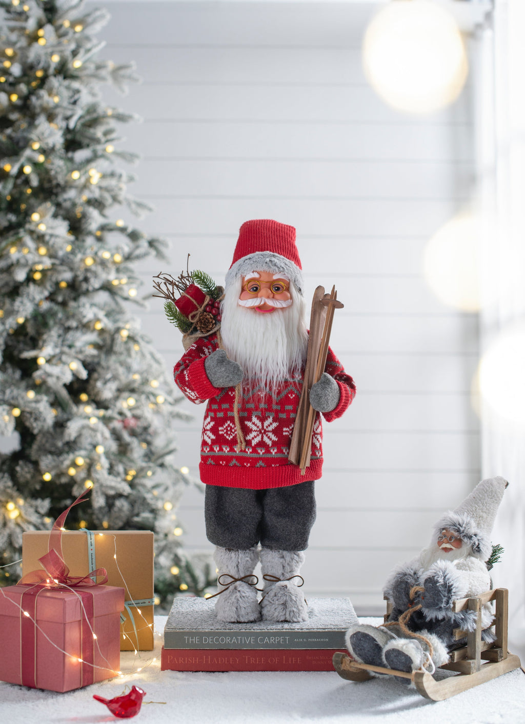 Standing Santa Christmas Figurine – 23.6" Mixed-Material Holiday Decor