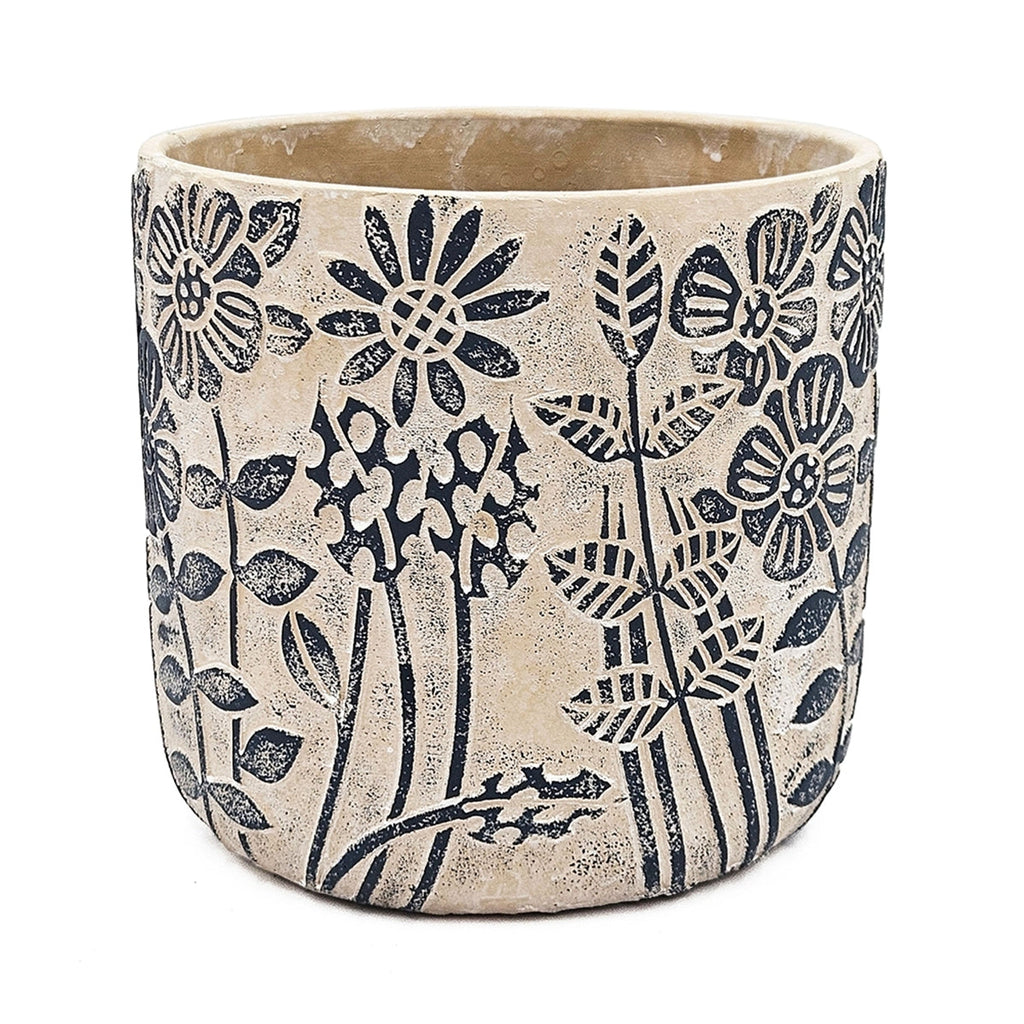 Set of 2 Cement Planters with Floral Motif – 2 Designs