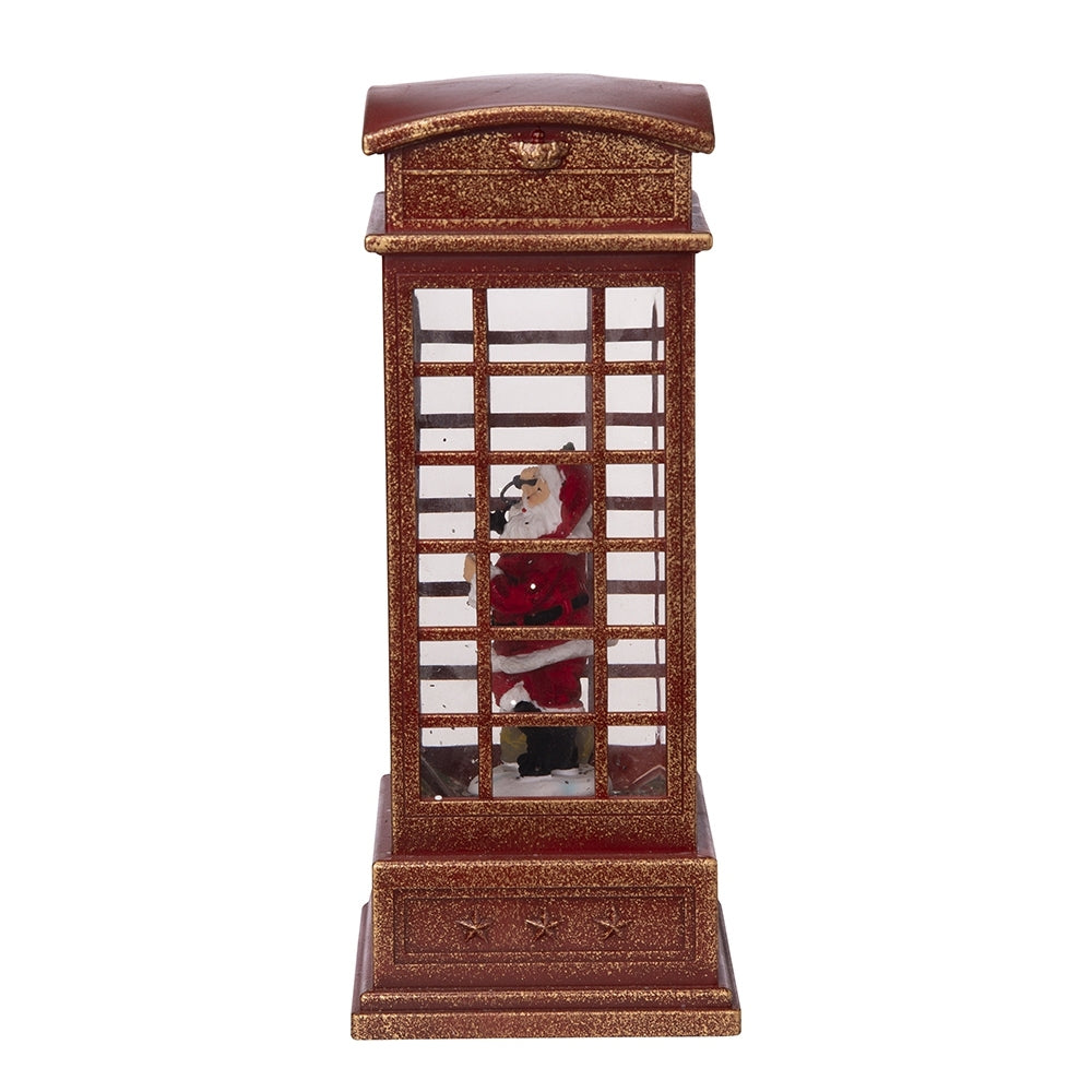 Lighted Christmas Santa Phone Booth – Water-Spinning Holiday Tabletop Decor