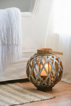 Silver Iron Cage Garden Lantern with Glass Votive Holder – 12.8" Tall