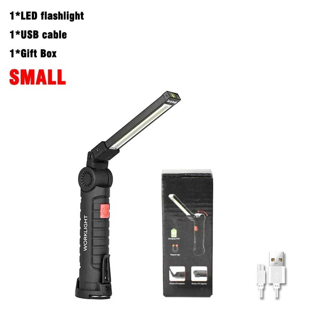 LED COB Flashlight USB Rechargeable Torch Inspection Lamp with Magnetic，Hook 360° Rotatable Light Outdoor Emergency Working Lamp