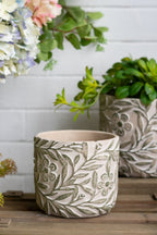 Set of 2 Cement Planters with Floral Motif – 2 Designs