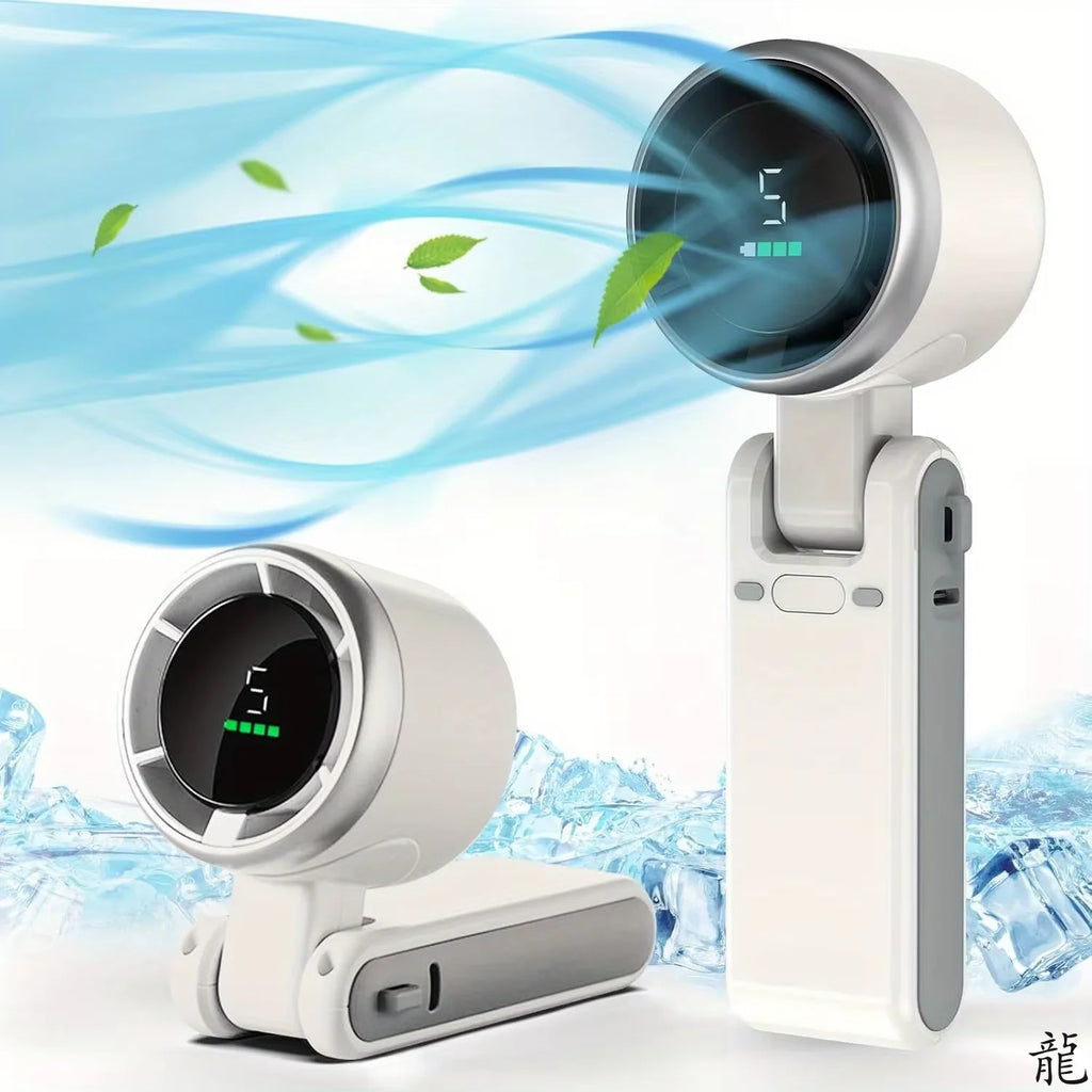 Mini High-speed Handheld Fan Usb Charging Digital Display Portable Desktop Folding Hanging Camping Violent Turbo Fan