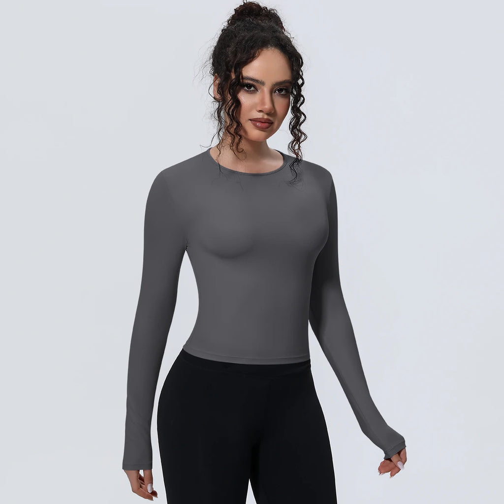 Women's Long Sleeve Yoga & Gym Top – Slim Fit Breathable Workout Shirt for Running & Fitness