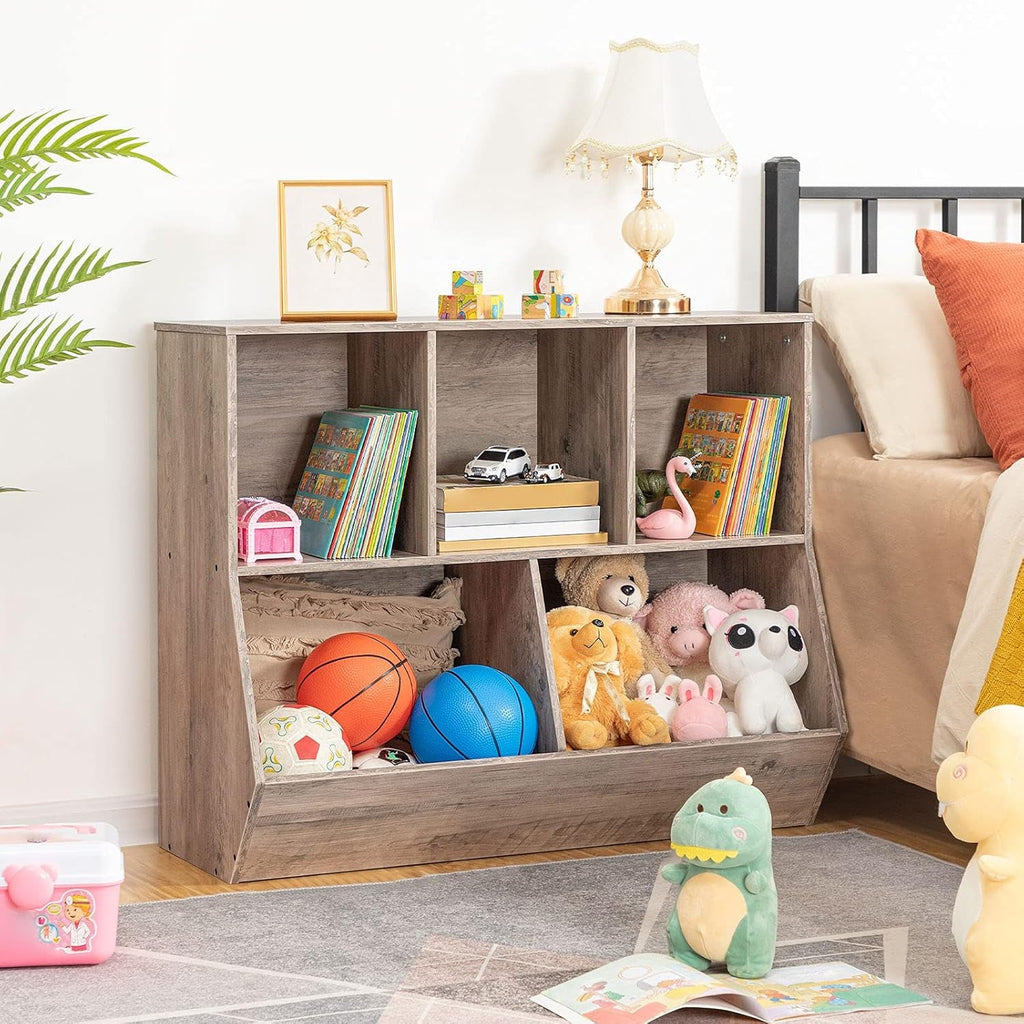Kids Bookshelf & Toy Storage Cabinet — 35" Wide, Greige