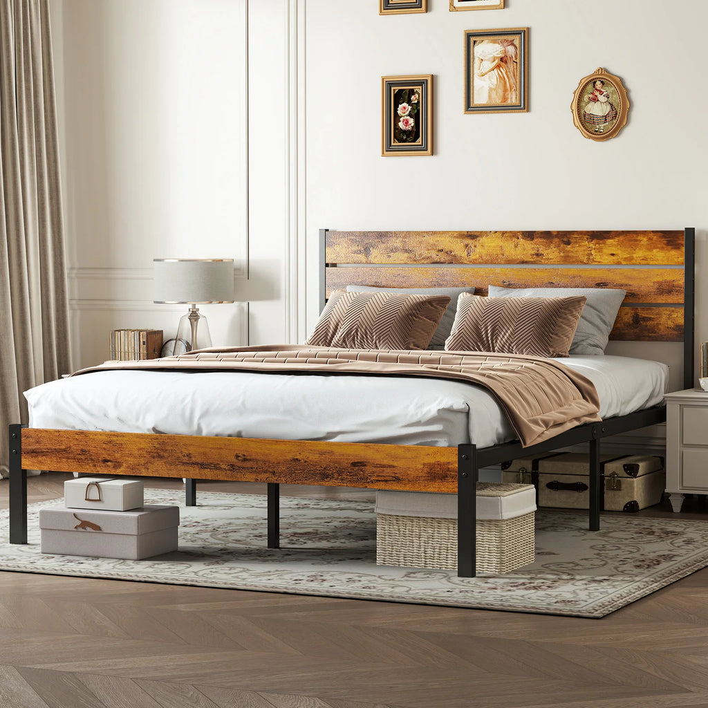 Platform Bed Frame with Wooden Headboard – No Box Spring Needed, 700 LBS Capacity