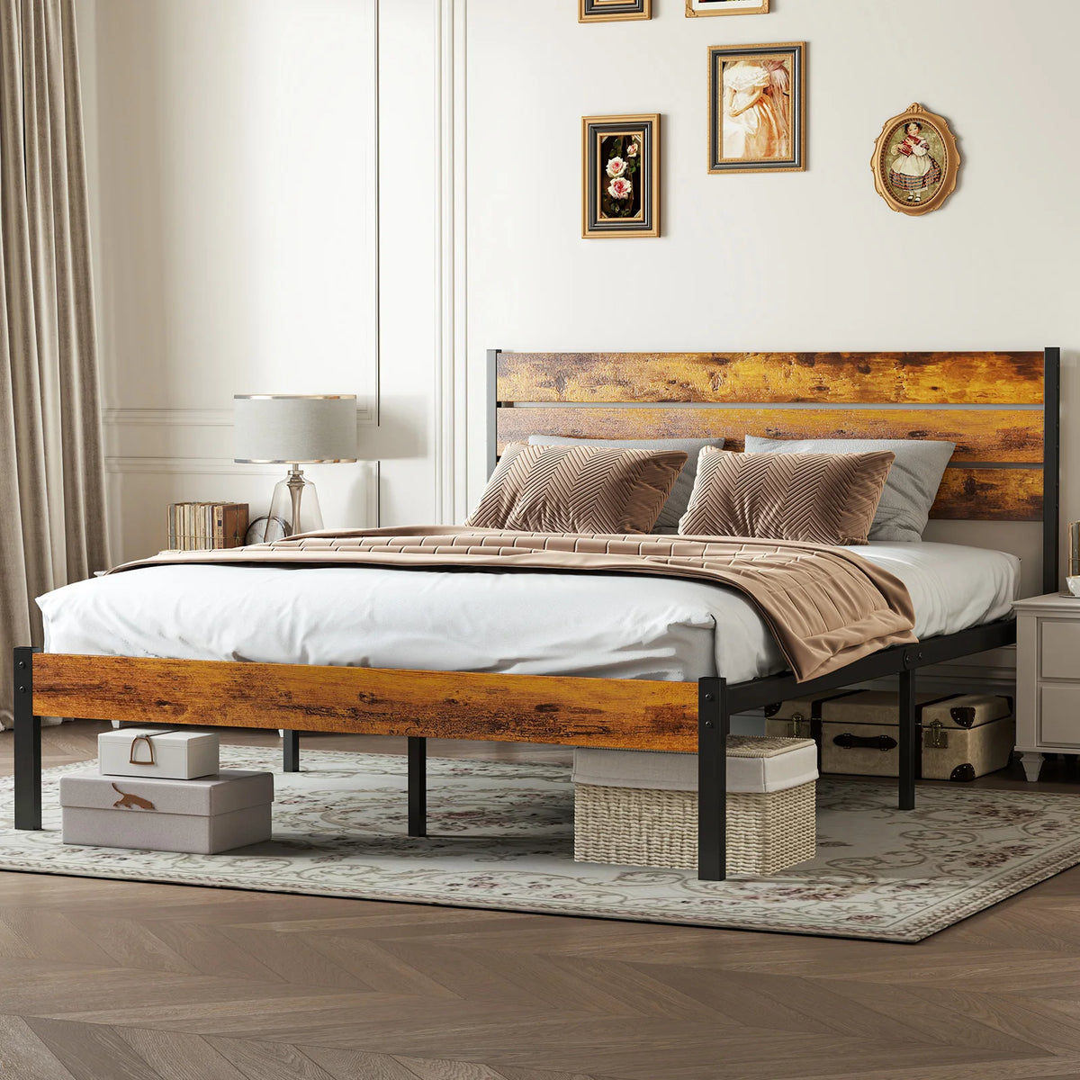 Platform Bed Frame with Wooden Headboard – No Box Spring Needed, 700 LBS Capacity