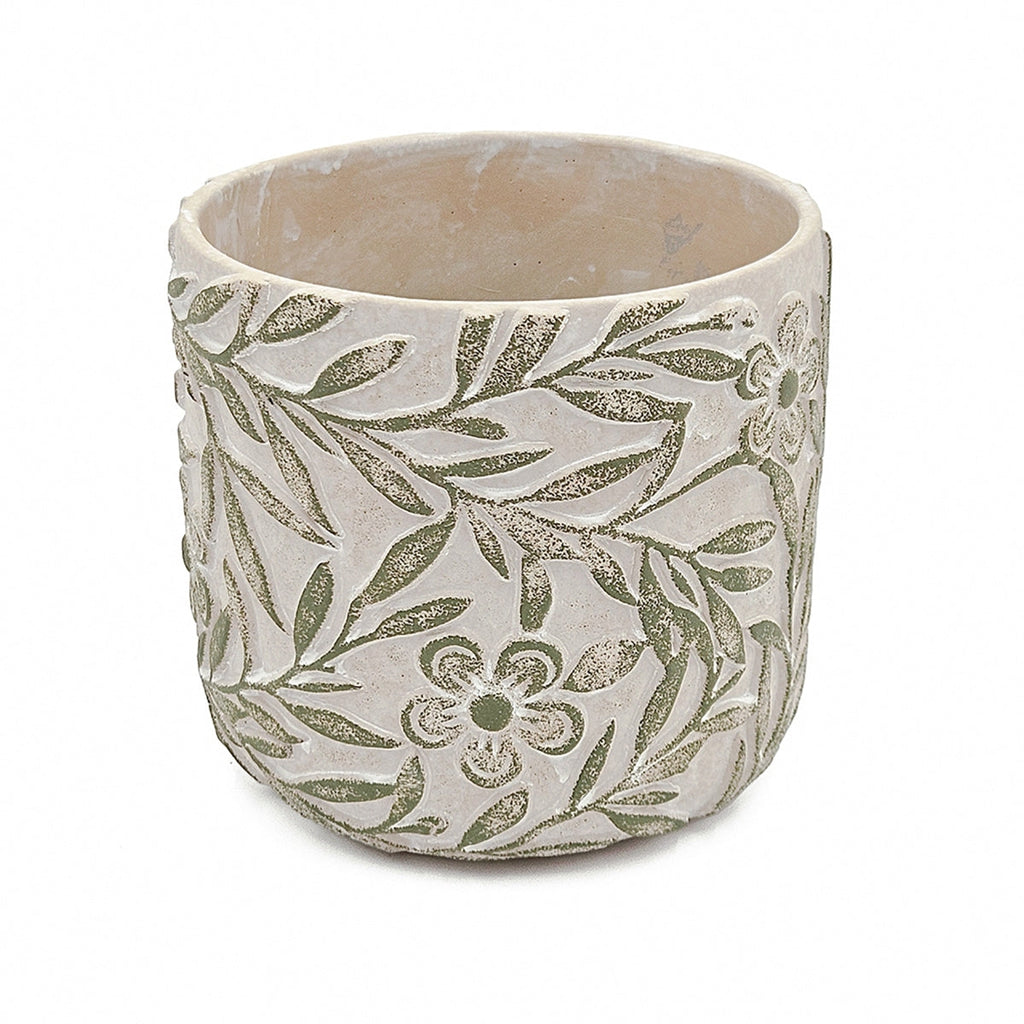 Set of 2 Cement Planters with Floral Motif – 2 Designs