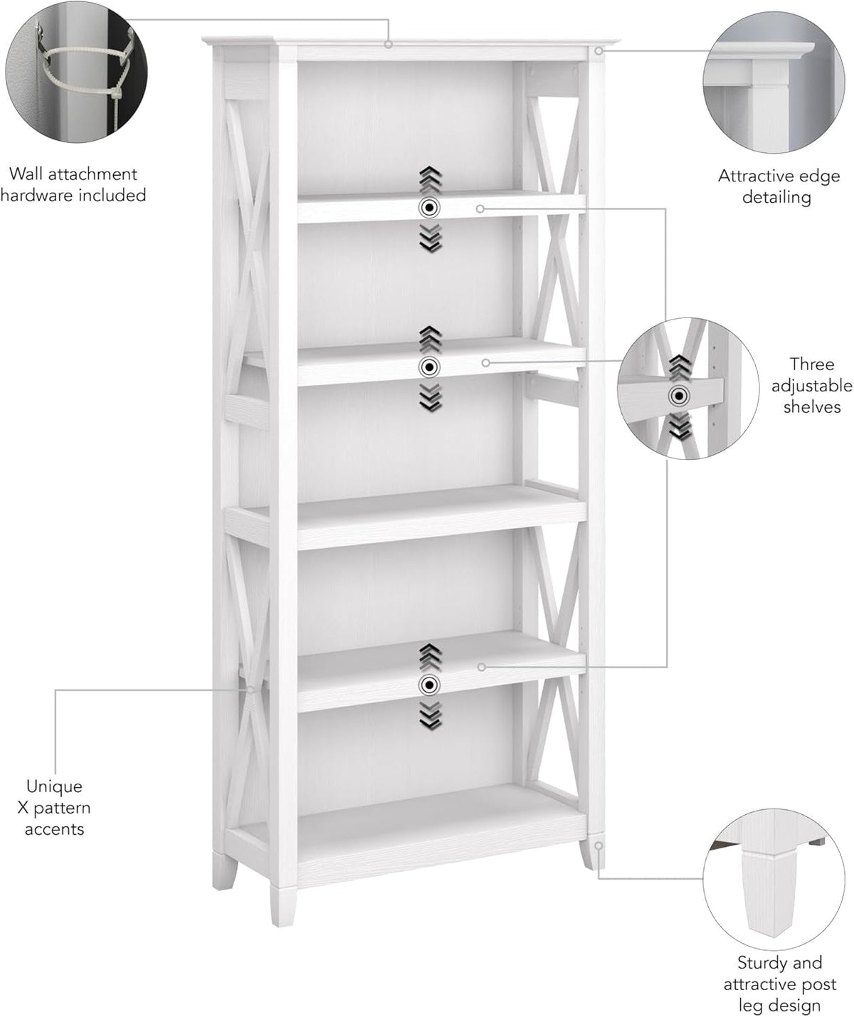 Bush Furniture Key West Tall 5-Shelf Bookcase — Modern Farmhouse