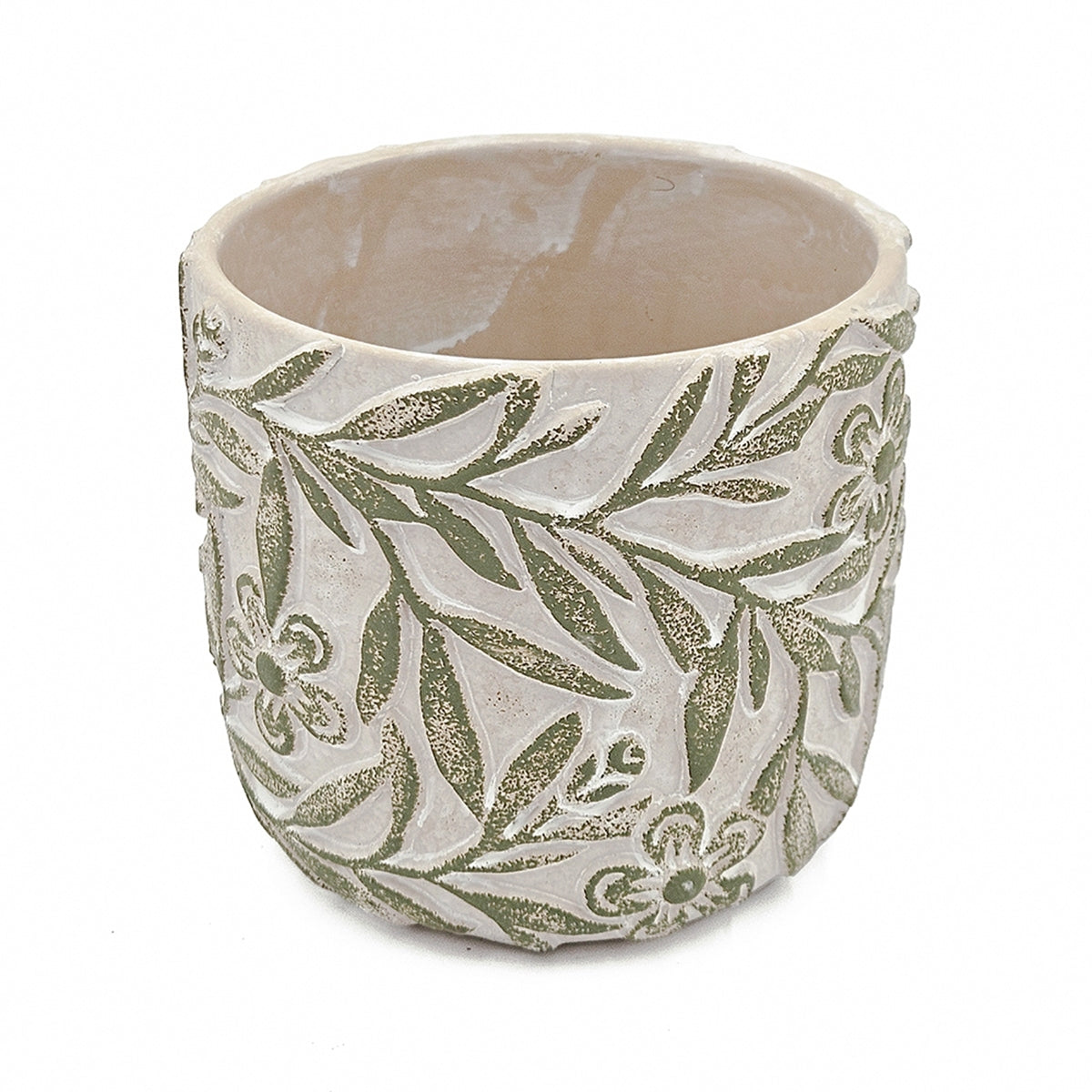 Set of 2 Cement Planters with Floral Motif – 2 Designs