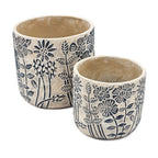 Set of 2 Cement Planters with Floral Motif – 2 Designs