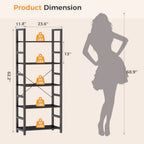 5-Tier Bookshelf, Modern Tall Bookcase, Open Storage Display Shelf for Living Room, Bedroom, Home Office, Narrow Standing Shelv