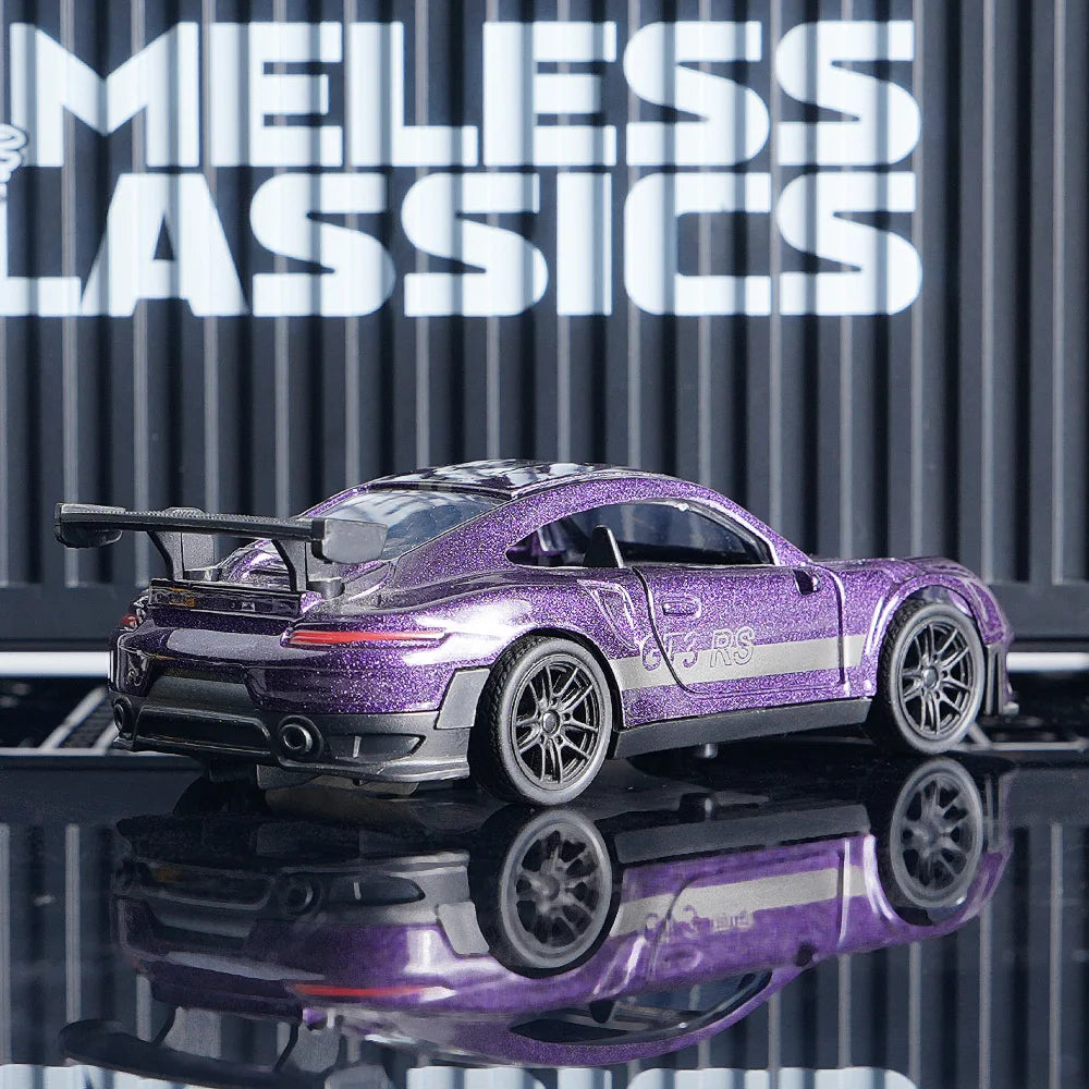 Purple GT3 RS Diecast Model Car – 11cm Alloy Supercar with Openable Doors