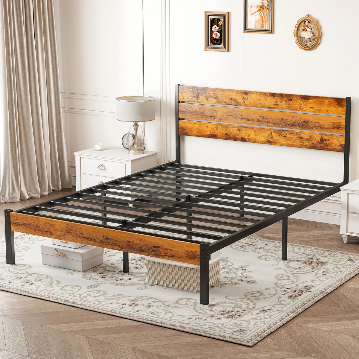 Platform Bed Frame with Wooden Headboard – No Box Spring Needed, 700 LBS Capacity