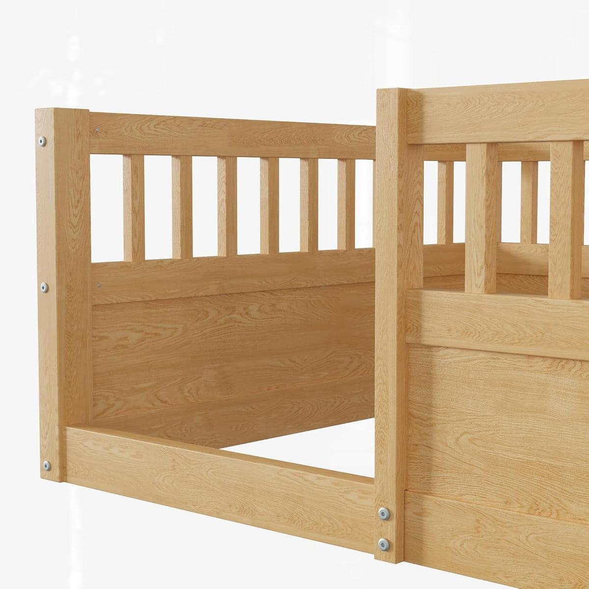 Twin Montessori Floor Bed with High Safety Rails — Natural Pine
