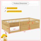 Twin Montessori Floor Bed with High Safety Rails — Natural Pine