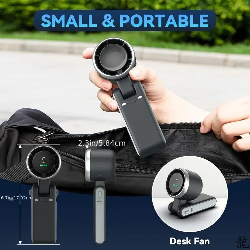 Mini High-speed Handheld Fan Usb Charging Digital Display Portable Desktop Folding Hanging Camping Violent Turbo Fan