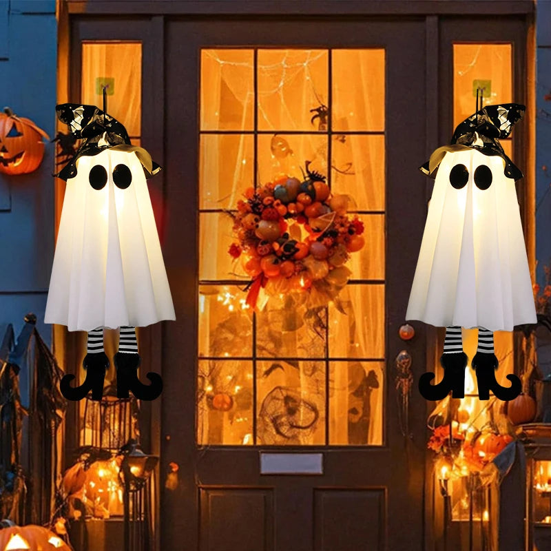 Halloween LED Light-Up Witch & Ghost Hanging Decorations – Indoor & Outdoor Yard Ornaments
