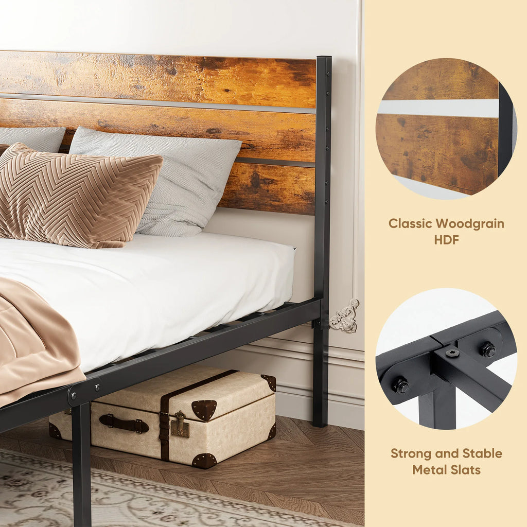 Platform Bed Frame with Wooden Headboard – No Box Spring Needed, 700 LBS Capacity