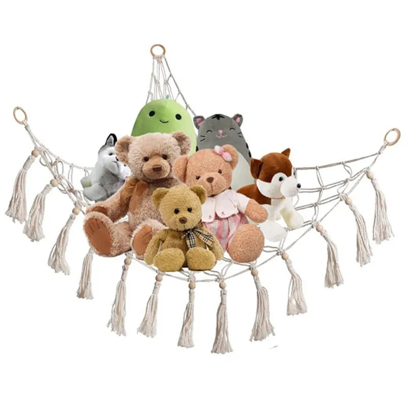 Corner Stuffed Animal Storage Hammock – Boho Macrame Toy Net for Kids Room & Nursery