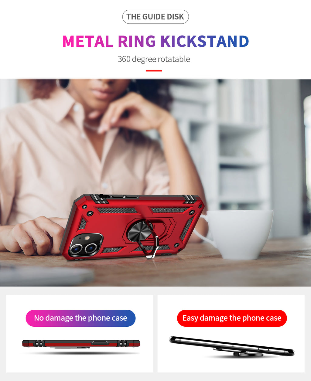 Tech Armor Ring Stand Grip Case for iPhone 12 Mini – 360° Kickstand, Magnetic Metal Plate