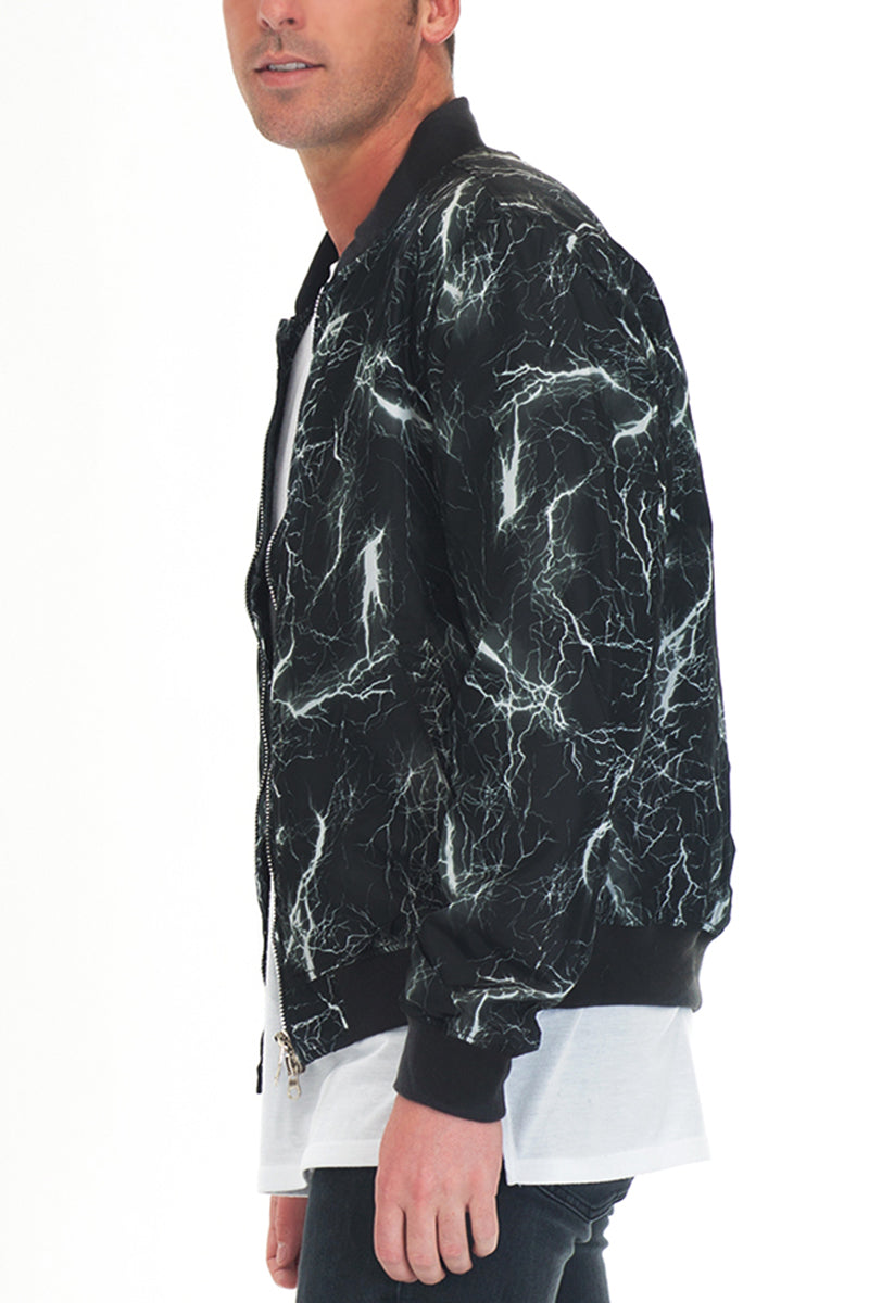 Men's Bolt Print Bomber Jacket – Windbreaker, Zip Closure, S–2XL