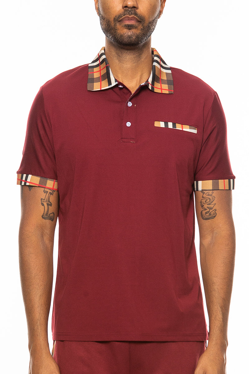 Men's Checkered Detail Polo Shirt – Cotton Blend, S–3XL