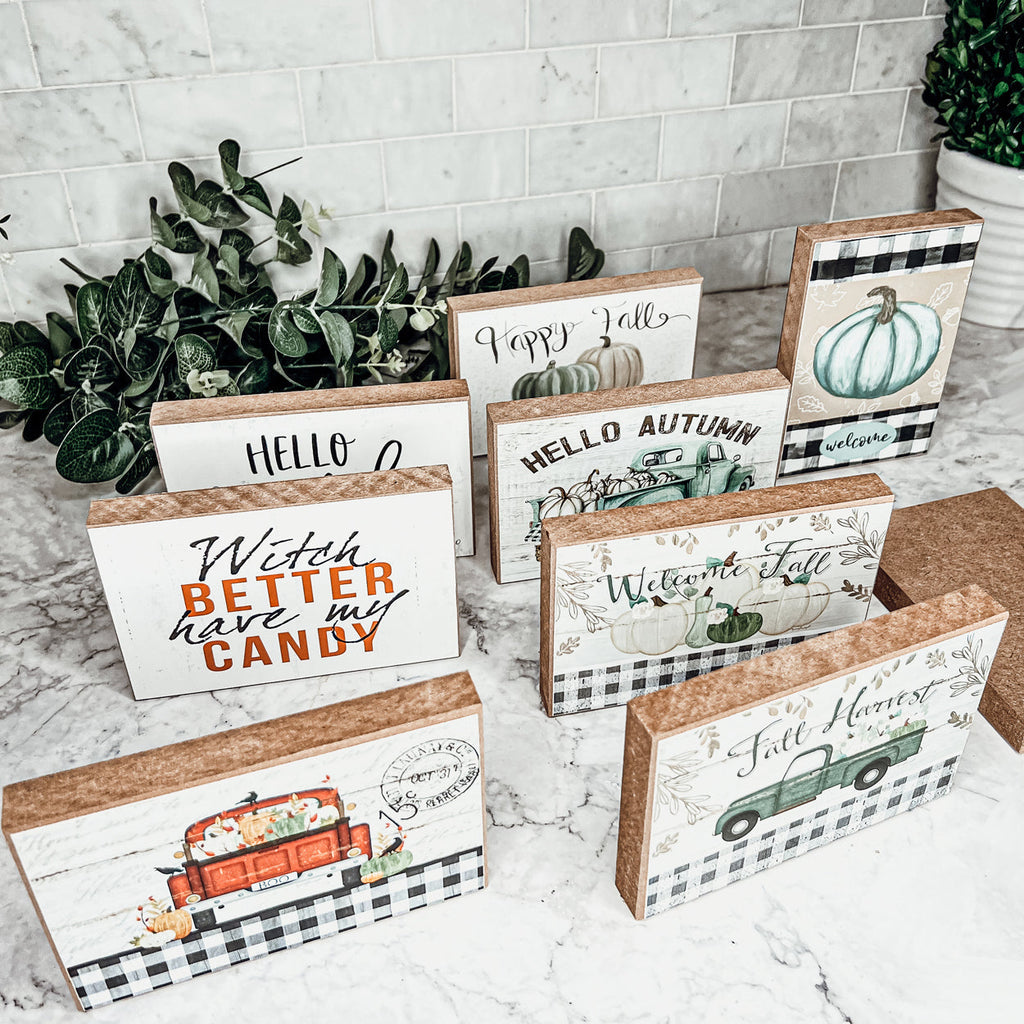 Hello Pumpkin Rustic Wooden Wall Sign – Fall Farmhouse Home Decor, 8"x12"