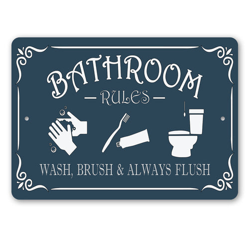 Personalized Bathroom Rules Metal Wall Sign — Made in USA