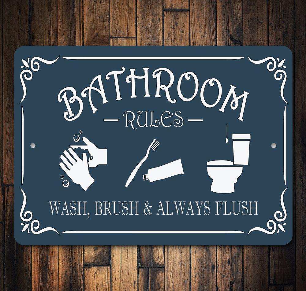 Personalized Bathroom Rules Metal Wall Sign — Made in USA