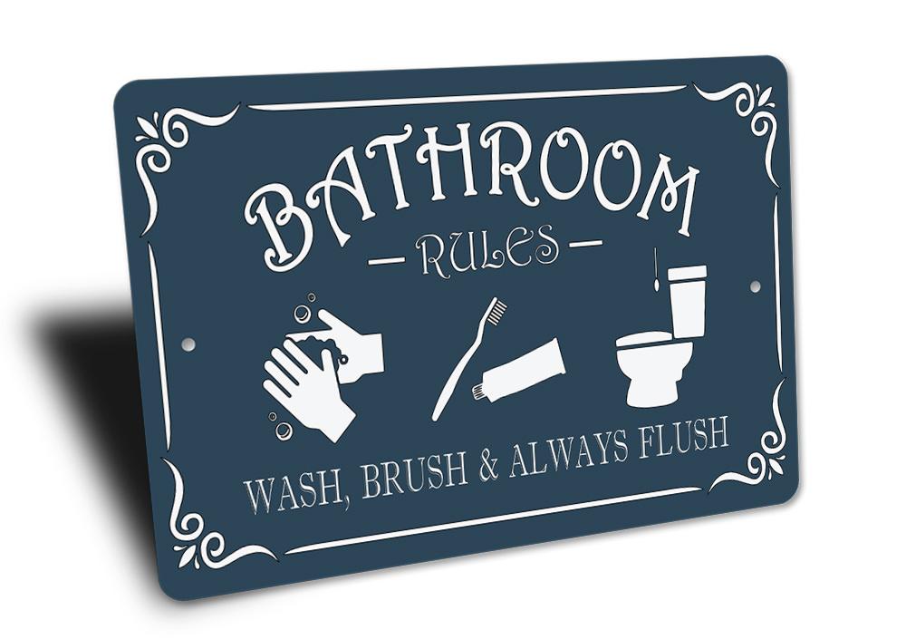 Personalized Bathroom Rules Metal Wall Sign — Made in USA