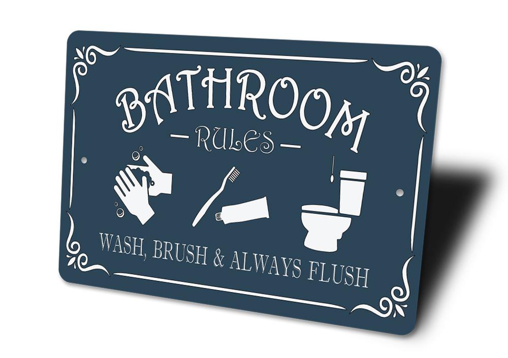Personalized Bathroom Rules Metal Wall Sign — Made in USA