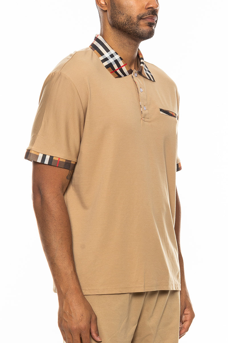 Men's Checkered Detail Polo Shirt – Cotton Blend, S–3XL